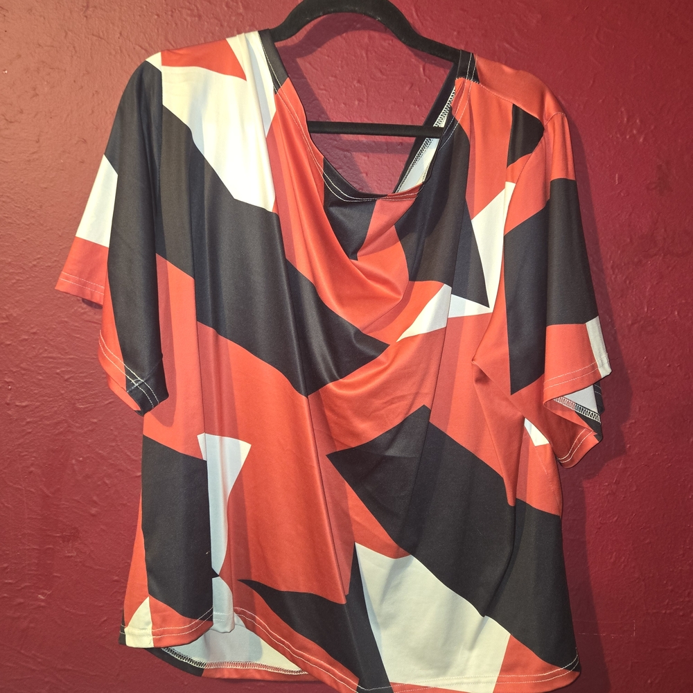 Geometric Print Women's Top With Matching Long Skirt - Red, Black, White